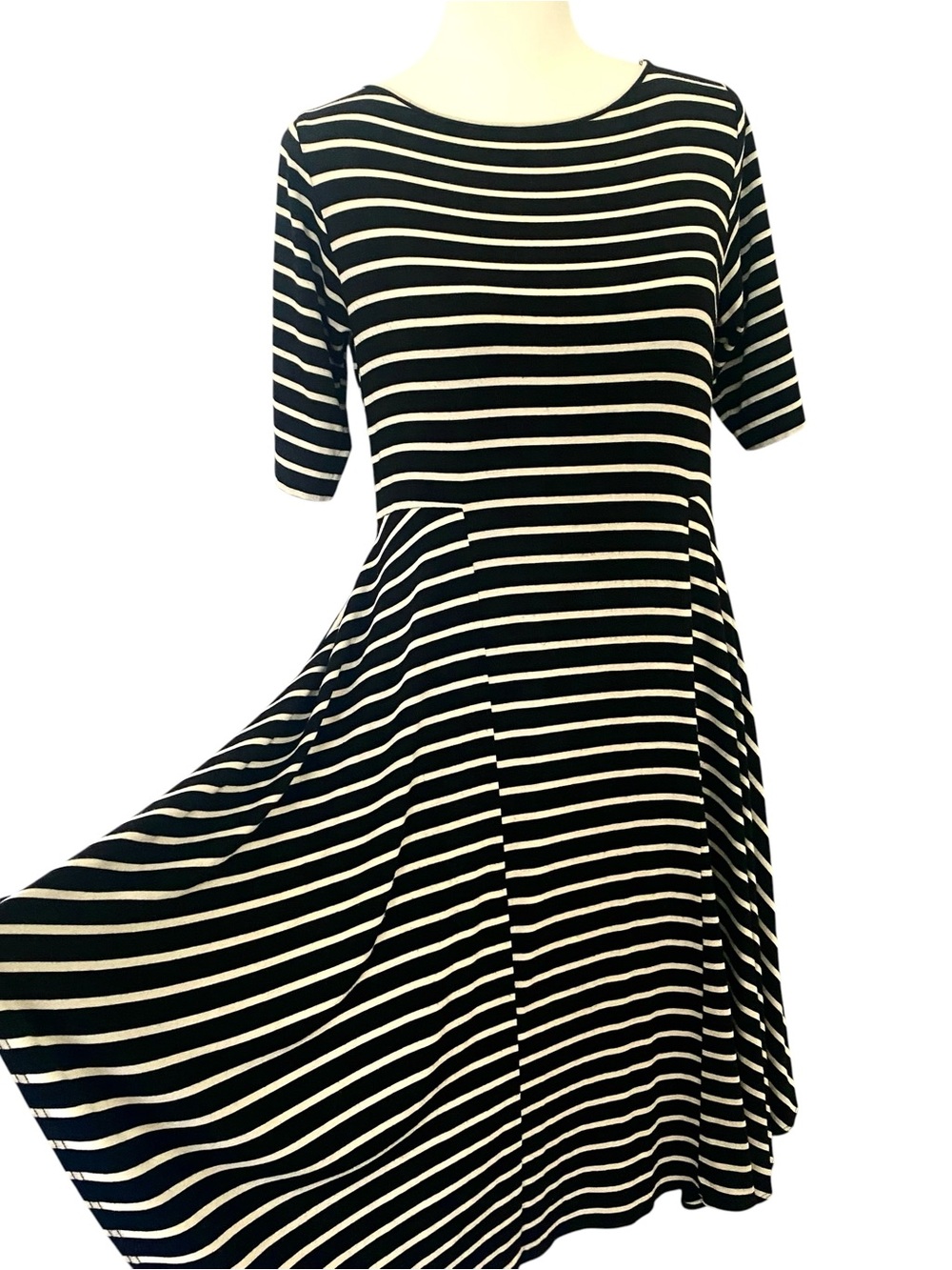 Comfy USA Black White Striped Fit & Flare Dress  | Parisian Coastal Chic | S